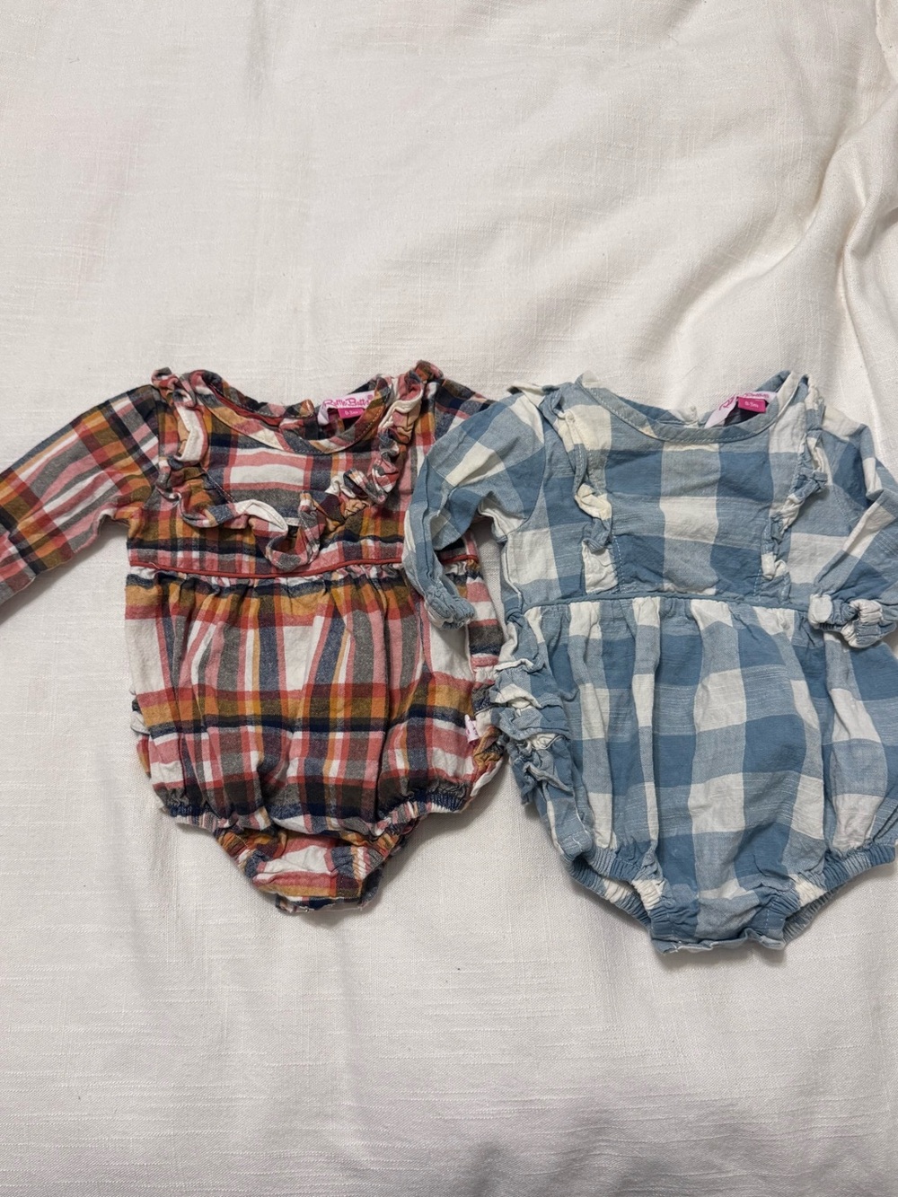 Ruffle Butts Plaid Ruffle One-Piece Bodysuits - Blue & Multi